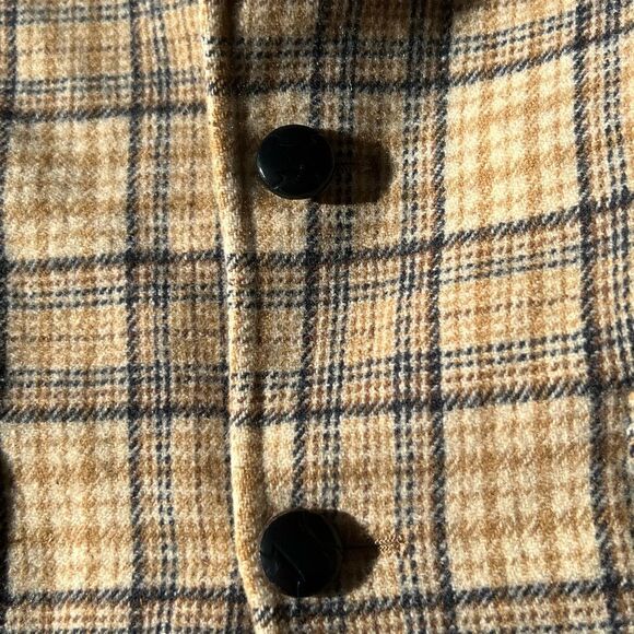 Vintage 70s 80s Beige Coat Wool Mix Plaid Shoulder Pad Blazer Women's Small - Picture 4 of 7
